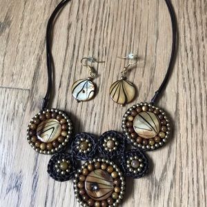 Vintage beaded natural necklace and earring set. EUC